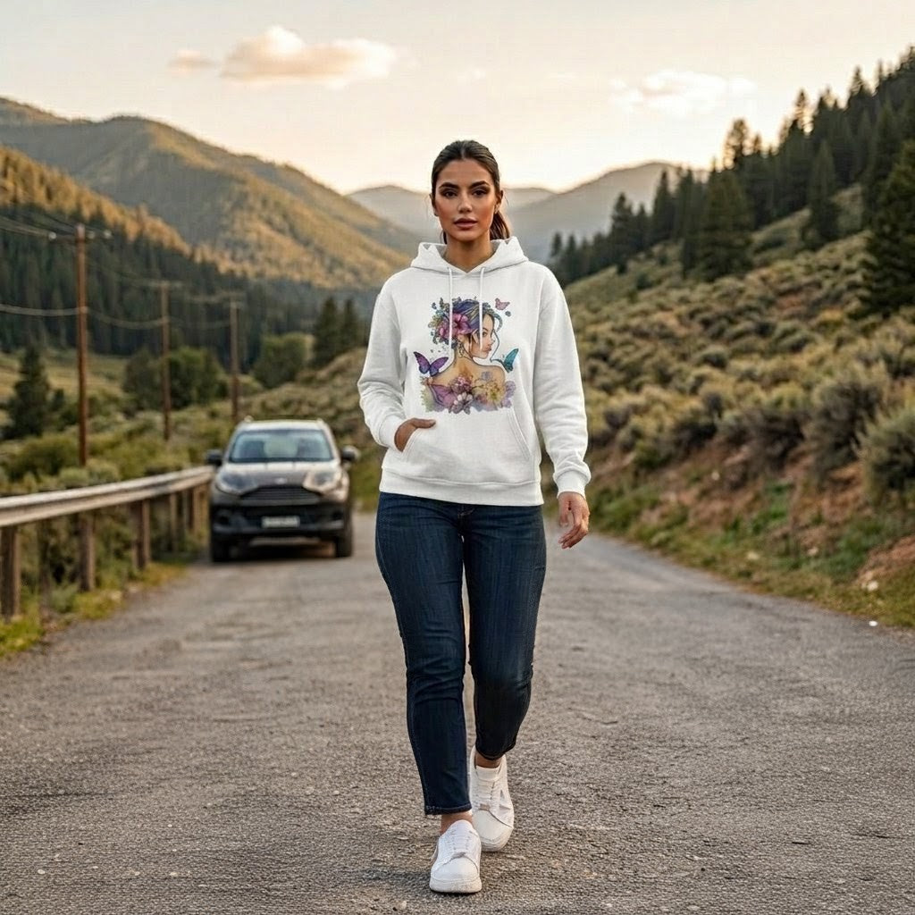 Hoodie "Butterfly Girl" — Edición Arte Floral 🦋🌸
