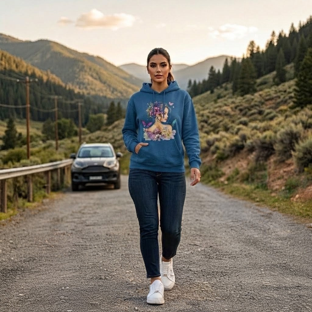 Hoodie "Butterfly Girl" — Edición Arte Floral 🦋🌸