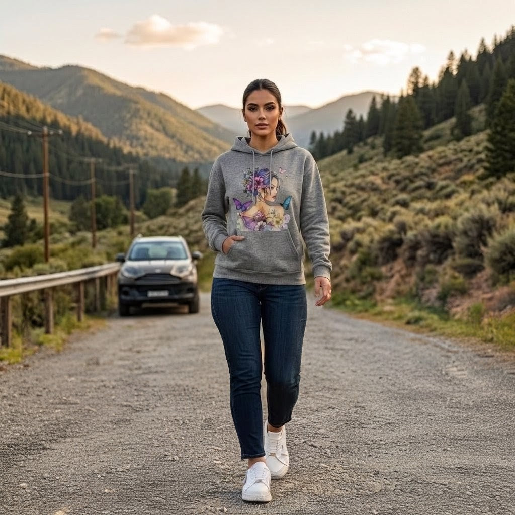 Hoodie "Butterfly Girl" — Edición Arte Floral 🦋🌸