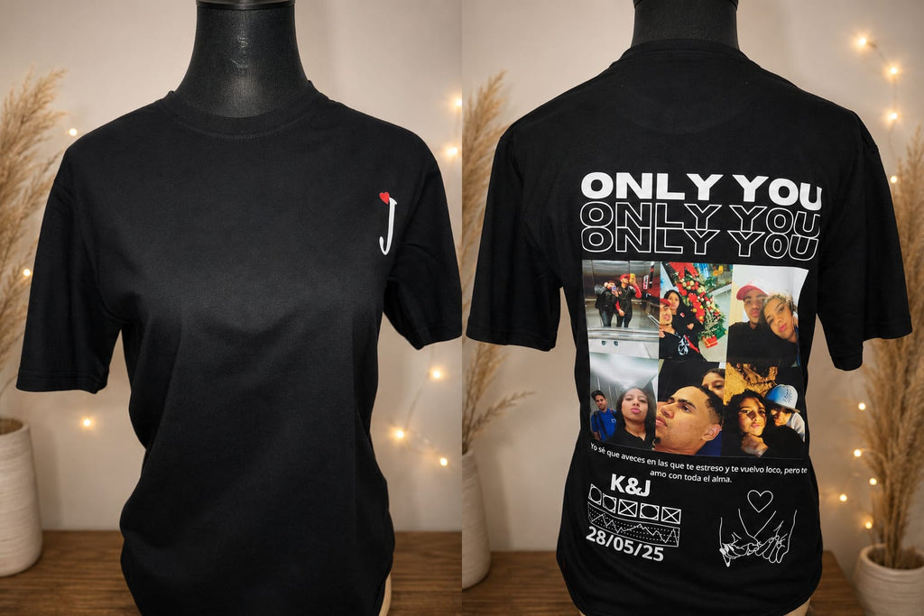 Polera Personalizada "Only You" — Con tus Fotos y Fecha Especial ❤️🖤